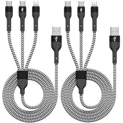 3 in 1 Multiple Charging Cable, 2Pack 4Ft Multi Chargers Cord for All Devices Braided USB A to C,A to Lightning/Type C Ports Universal Charger Cable for iPhone Series/Samsung/Tablets/PS and More