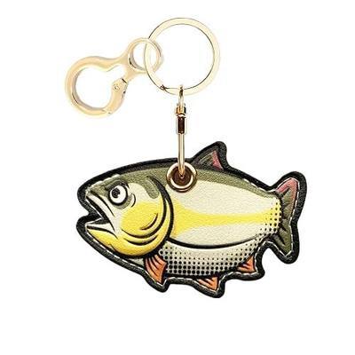 Leather Keychain Holder Case Compatible with AirTag,Cute Protective Cover with Keyring,Anti-Scratch Finder GPS Tracker Case for Wallet Keys,Bag,Pets(Fish 2)