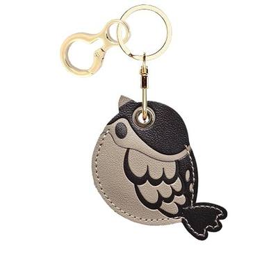 Leather Keychain Holder Case Compatible with AirTag,Cute Protective Cover with Keyring,Anti-Scratch Finder GPS Tracker Case for Wallet Keys,Bag,Pets(Bird)