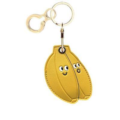 Leather Keychain Holder Case Compatible with AirTag,Cute Protective Cover with Keyring,Anti-Scratch Finder GPS Tracker Case for Wallet Keys,Bag,Pets(Banana)