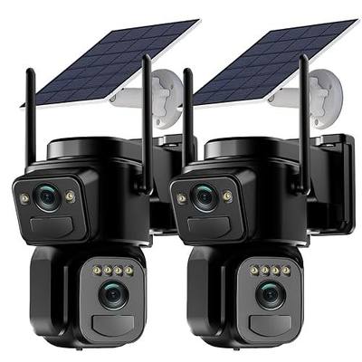 Uniter 6MP Dual Lens Solar Powered Security Cameras Wireless Outdoor, 2Pack | 360° View, PTZ, 5G/2.4G WiFi, Color Night Vision, PIR Motion Detection, Spotlight Siren, 2-Way Audio, Waterproof