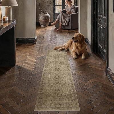 2x6 Runner Rug for Hallway Brown Vintage Distressed Rugs | Retro Rug for Hall, Entryways, Kitchen, Bedroom, Washable, Non Slip, Low Pile, Soft