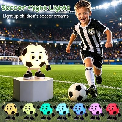 Soccer Night Light for Kids, Football Gifts for Teen Boy Man Sports Lover, Rechargeable Silicone Touch Light with Timer & Dimmable & Colar Change, Soft LED Lamp Nursery Bedroom Bedside Decor