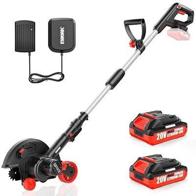 EWORK Cordless Lawn Edger with 2 x 20V Batteries & Charger for Lawns Care | Battery Powered Edger for Lawns with 9" Metal Blade, 4 Adjustable Depth, Adjustable Handle, for Driveways, Sidewalk Edges