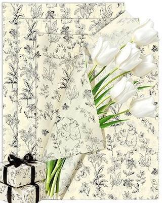 FIVEIZERO 50Sheets Floral Tissue Paper for Gift Bags;Retro Patterned | Botanical Vintage Decorative Tissue Paper for Wedding Decorations & Bridal Shower Party Favors,DIY,Birthday,Christmas Party
