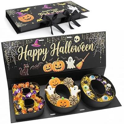 Halloween Candy Gift Box, BOO Letter Shaped DIY Fillable with Ribbon Raffia | Halloween Surprise Box Reusable Halloween Treat Box for Trick-or-Treat, Neighbor Gifts, DIY Candy & Favor Gifts Ideas Boxes