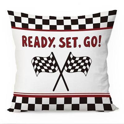 Race Car Room Decor Ready Set Go 18x18 Pillow Cover, | Black and White Checkered Decorative Throw Pillow Covers Pillowcases Decorations for Boys Nursery Room Bedroom Playroom Decor