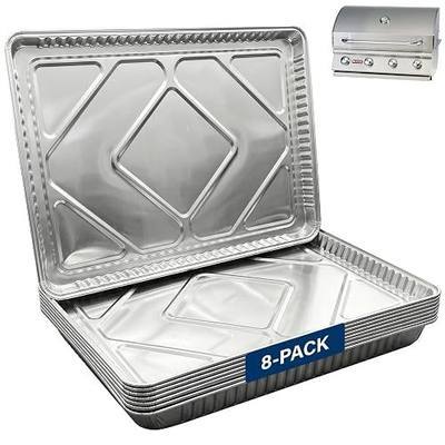 LS'BABQ 24268 Grease Tray Liner Replacement for Bull 30" Grills, Silver Aluminum Foil Drip Pan Liners for Bull Angus, Outlaw, Lonestar & More Models, Disposable Grill Grease Catch Trays, Pack of 8
