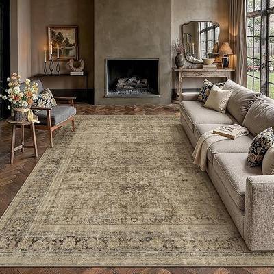8x10 Area Rug Brown Vintage Distressed Carpet | Washable, Non Slip, Retro Rugs for Living Room, Bedroom, Dining Room, Nursery, Home Decor