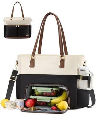 LOVEVOOK Lunch Tote Bag for Women, 2 In 1 Work Bag with Insulated Lunch Compartment Large Capacity 15.6 Inch Laptop Bag with Large Cup Holder, Multi-Pockets Teacher Bag for Nurse College Office Travel