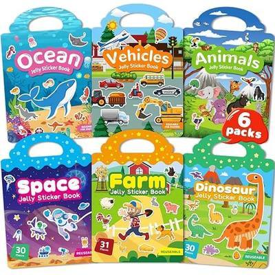 Zartores 6 Pack Jelly Reusable Sticker Book for Toddlers, Screen-Free Travel Stickers for Kids, Mess-Free Toddler Craft Activities Toys, Airplane Car Road Trip Essentials, Boys & Girls Birthday Gifts