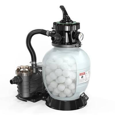 VINGLI 12 in Sand Filter Pump with Filter Balls and 24H Timer, 1585 GPH 1/2 HP High Efficiency Pool Pump with 7-Way Valve for Above Ground Swimming Pools Up to 8000 Gallons
