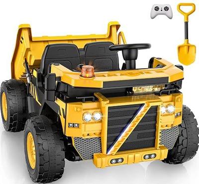 24V Ride On Dump Truck for Kids, 2 Seater Ride on Truck w/Remote Control | 4×100w motors, electric dump bed, 130 lbs capacity, max 5.1 mph, extra shovel, warning lights, electric car for kids 3-8