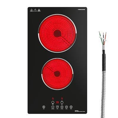 FIREGAS 12 Inch Electric Cooktop 2 Burners,220V-240V Hardwired Built-in Electric Stove Top with Matte Black Glass,3000W Sensor Touch Control,9 Power Levels,Timer & Child Lock for Apartments,ADUs