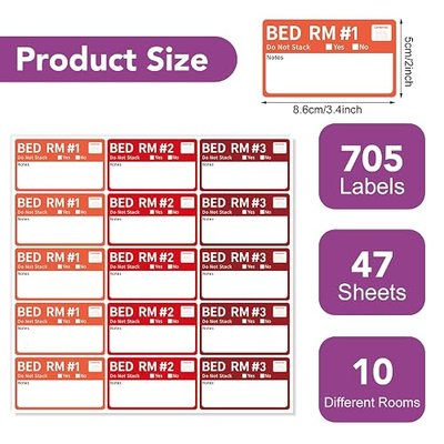 705 Pcs Moving Labels for Boxes, 3.4" x 2", Multicolor | Writable Note Area, Room Color-Coding, Heavy & Fragile Labels, Easy-Tear, For Home Or Office Moves