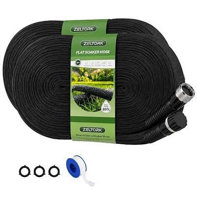 Flat Soaker Hose 100FT for Garden, 50FT x 2 Packs | Anodized Aluminum Connectors, Linkable DIY Drip Hose, Leakproof Double Layer Irrigation Hose for Lawn, Flower Bed, Vegetable