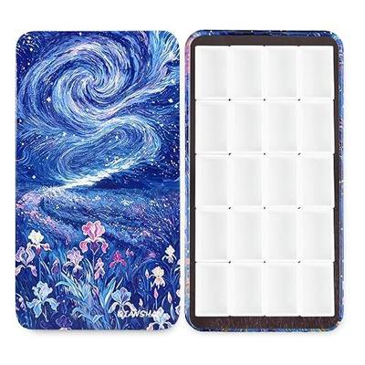 20Pcs Full Pans Watercolor Tin Palette Paint Case with Magnetic Stripe | Metal Art Paint Mixing Tray,3ml Empty Full Pans,Portable Empty Paint Box for DIY Watercolor Oils Acrylics Drawing,Starry Iris