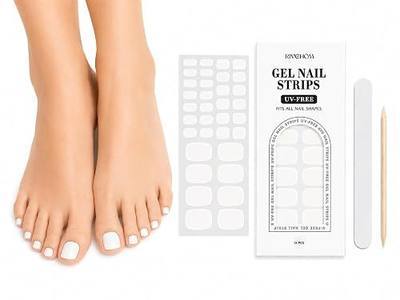 Gel Toe Nail Strips 34Pcs, No UV Light Needed Gel Stickers, Pre-Cured Toe Nail Polish Stickers for Women Salon Quality, Chip Resistant,Polish Wraps Long Lasting, Easy Apply & Remove (White)