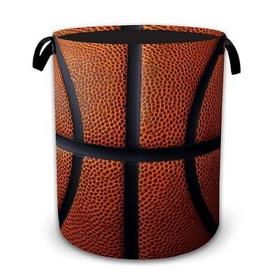 Basketball Texture Laundry Basket with Handles, Foldable Tall Oxford Clothes Hamper, Lightweight Water-Resistant Storage Bin for Bedroom Bathroom College Dorm, 16 x 20.8 Inch