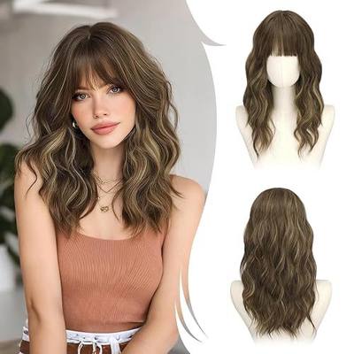 RUWISS 20 Inch Brown Wigs for Women, Heat-Resistant Synthetic Wig with Bangs Natural Looking Hair Wigs For Costume Party Daily Cosplay Use, Warm Gold and Light Brown