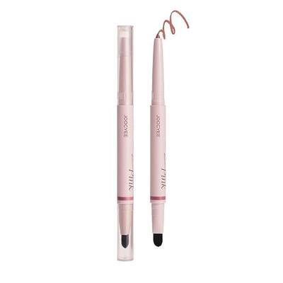 Joocyee Double-Ended Lip Liner Precision Pencil with Blending Brush-Pink | Two in One Color Definer, Matte Finish Shaper, Smooth Smudging Edge, Creamy Gel Formula, Soft Bristles, Full Pout Look