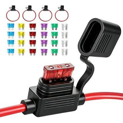 4 Pack 10AWG Inline Fuse Holder 12V, Waterproof Fuse Holder | with 24PCS Standard Blade Fuses (15A, 20A, 25A, 30A, 35A, 40A - 4 Each) for Automotive, Marine, Golf Cart, Electrical Circuits