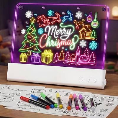 LED Drawing Board for Kids, 2 Detachable Dry‑Erase Panels with Stand, 7 Light Effects, 8 Markers, Neon Light Up Drawing Tablet, Birthday Toys Gifts for Girls Age 3+, Classic White
