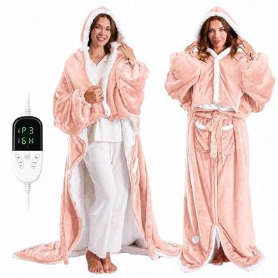 Pravoluxmax Wearable Heated Blanket Electric Snuggle Throw Blankets,Flannel&Sherpa Heating Blanket with Sleeves Foot Pocket