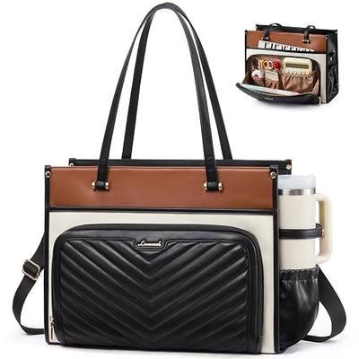 LOVEVOOK Quilted PU Leather Teacher Tote Laptop Bag Work Purse for Women | Large Cup Holder, Professional Waterproof Handbag Briefcase, Gifts for Business Office Nurse Mom College Travel Daily Leiure