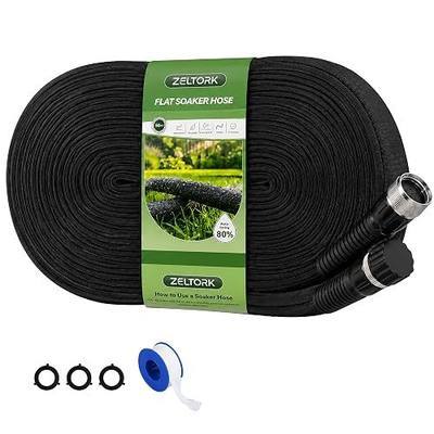 Flat Soaker Hose 50FT for Garden | Anodized Aluminum Connectors, Linkable DIY Drip Hose, Leakproof Double Layer Irrigation Hose for Lawn, Flower Bed, Vegetable