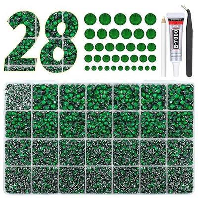 qiipii Emerald Green Crystal Resin Rhinestones w B7000 Glue for Bedazzling | 28Grids 2mm-6mm Flatback Stones Diamonds Crystals Gems Bedazzler Kit for Nails Face Eyes Makeup Tumblers Bottles DIY Crafting