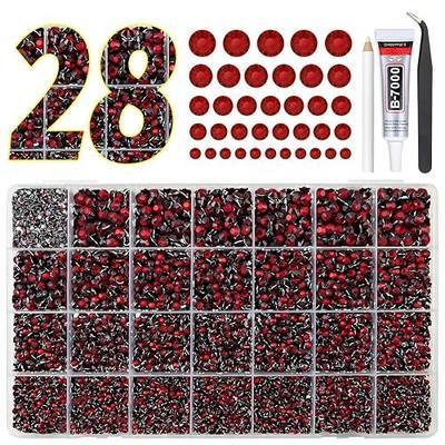 qiipii 28 Grids Dark Red Crystal Resin Rhinestones with Glue for Bedazzling | 2mm-6mm Maroon Flatback Stones Diamonds Crystals Gems Bedazzler Kit for Nails Face Eyes Makeup Tumblers Bottles DIY Crafting