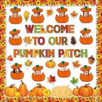 Fall Pumpkin Bulletin Board Decorations Welcome to Our Pumpkin Patch Colorful Classroom Decor Autumn Maple Leaf Flower Border Cutouts for Fall Halloween Thanksgiving Harvest Door Wall School Supplies