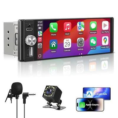 Single Din Car Stereo, 6.28" HD Touch Screen Radio Wireless CarPlay Android Auto, Bluetooth USB-C SWC EQ Backup Camera External Mic