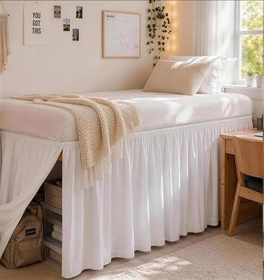 Twin XL College Dorm Platform Bed Skirt 36" Drop, Split Corner White | Raised Bed Fit, Hides Underbed Storage,Extra Long, Soft Microfiber Durable, Machine Washable, Clean Look, Thoughtful Gift