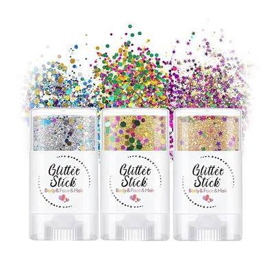 3 Colors Face Body Hair Glitter Gel Holographic Chunky Sparkles | Waterproof Long-lasting Buildable Sequins, Singer Concerts Mermaid Halloween Face Paint, Festival Rave Outfit for Women Girls