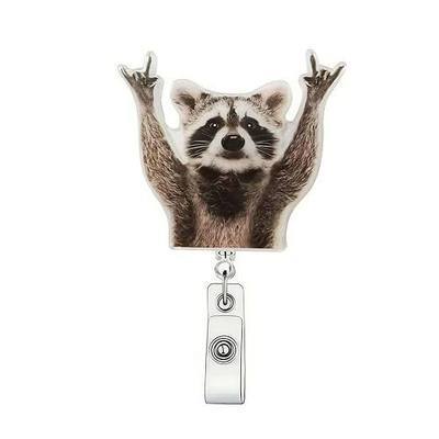 Raccoon Retractable Badge Reel Funny Nurse ID Badge Holder Work Staff Gift | Reinforced snap strap prevents daily tear & breakage