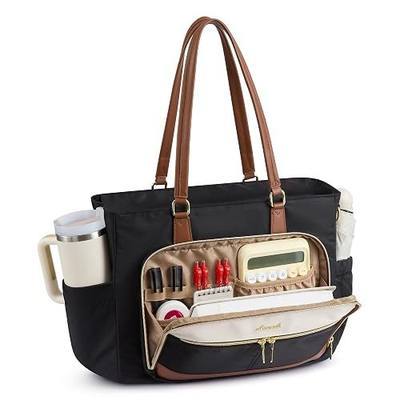 LOVEVOOK Teacher Tote Bag for Women, Work Laptop Tote with Large Cup Holder, Nurse Computer Briefcase for Travel, Business