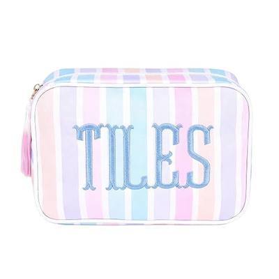 Empty Mahjong Tile Bag with Zipper, Thickened Stripes Storage Pouch for 166 American Mahjong, 9.4 x 6.1 x 3.1 inch Case for Travel Party Game Accessories, Unique Embroidered Tiles (Rainbow)