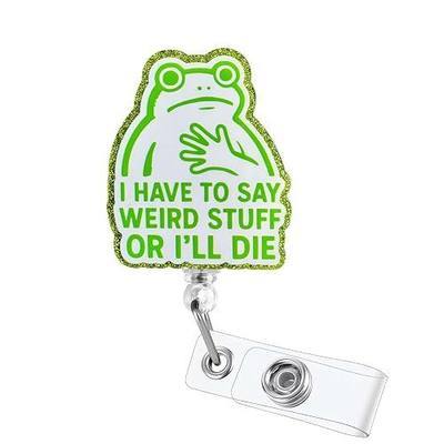 Cute Badge Holder, Funny Badge Reel with Retractable Clip, ID Badge Clip | Funny Meme Frog Name Tag Clip