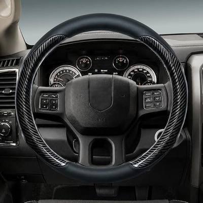 Yangday Leather Steering Wheel Cover for Dodge Ram 1500 2500 3500, 15.5-16 inches Car Steering Wheel Cover with Non-Slip Breathable (Carbon Black)