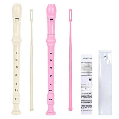 Recorder Instrument for Kids Beginners, 2 Pack 8-Hole Soprano Recorders, German Fingering C Key Descant Music Flute with Cleaning Rods and Bags, Ideal for Kids Students and School Band (Beige, Pink)