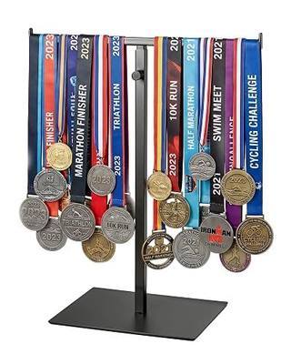 Adjustable Medal Display Stand, Telescopic Metal Holder,Black | 13.7''-23.6" Height · T Bar Design · Countertop & Floor Use · Marathon Awards Display · Graduation Gift