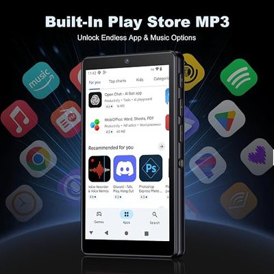32GB MP3 Player with Bluetooth and WiFi, Oilsky 4.02" HD Music Player with Spotify, Audible, Amazon Music, Deezer, MP3 & MP4 Players Android 13 Touch Screen and Speaker, Up to 1TB
