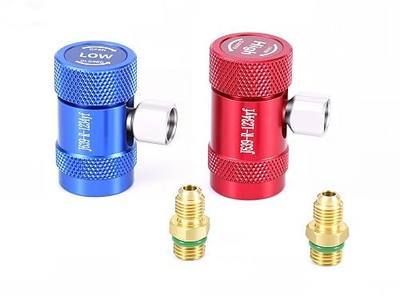 R1234yf Quick Coupler & Can Tap Kit, AC Recharge Tool Set with Self-Sealing & Puncture Refrigerant Can Taps, High & Low Side Couplers, 1/4" to 1/2" Adapter, Valve Core Remover for Car AC Repair -2