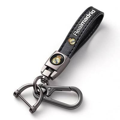Genuine Leather Car Keychain for Real Madrid UEFA Fans Key Chain for Men and Women Family Present Key Ring Accessories