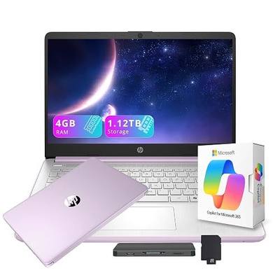 HP Stream 14" HD Laptop with AI Copilot for Student & Business, Intel Processor N150, 4GB RAM, 1.12TB Storage (128GB UFS + 1TB Docking Station), 1 Year Office 365, Wi-Fi 6, Win 11, Lavender Purple