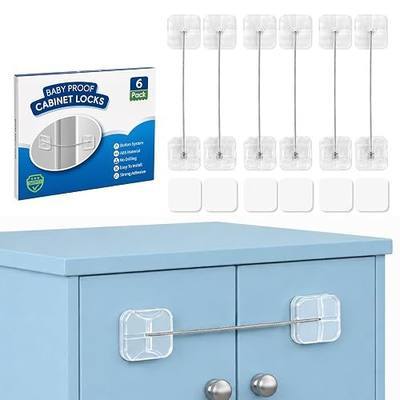 Roctee Child Proof Cabinet Locks, Baby Lock for Fridge, Drawer and Dresser | 6 Pack Childproof Refrigerator Lock, Baby Proofing Latch With Buttons, Includes 12 Replacement Adhesive, No Drilling (Clear)