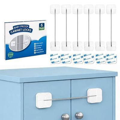 Roctee Baby Cabinet Locks, Child Proof Lock for Fridge, Drawer and Dresser | 6 Pack Childproof Refrigerator Lock, Baby Proofing Latch With Buttons, Includes 12 Replacement Adhesive, No Drilling (White)