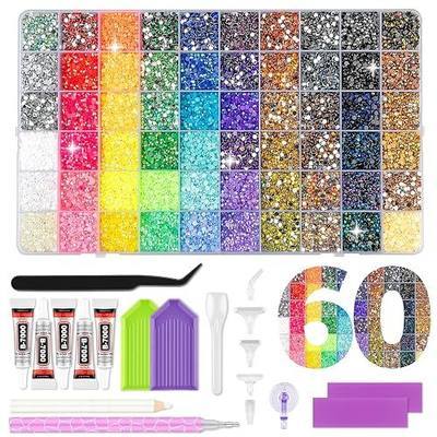 48000PCS 60 Colors 3mm Resin Rhinestones Kit,Flatback Rhinestones with 5Pcs B7000 Jewelry Glue,Bedazzled Kits (Multi-Placer Pen,7 Tips, Trays, Tweezers) for Nail Art,Phone Case, DIY Crafts